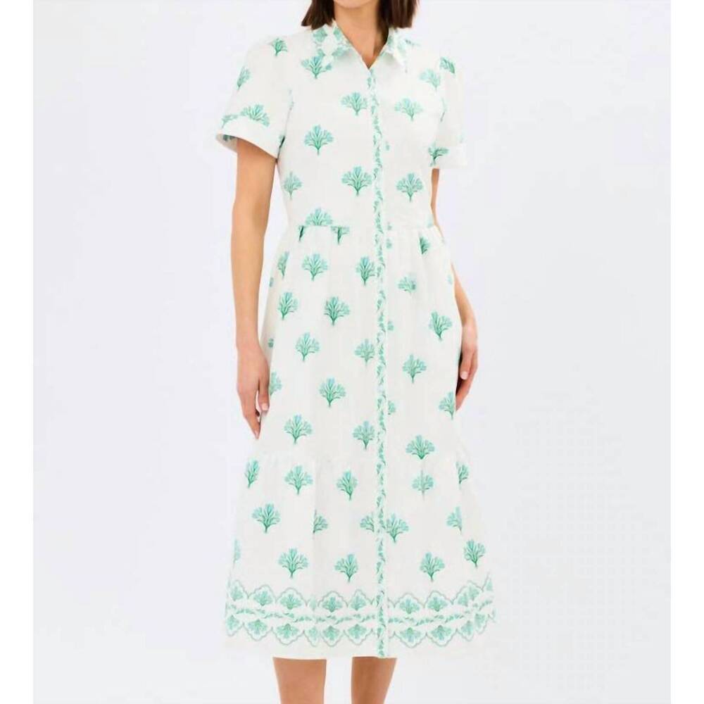 NEW MARY SQUARE collar bloom button down midi dress in green